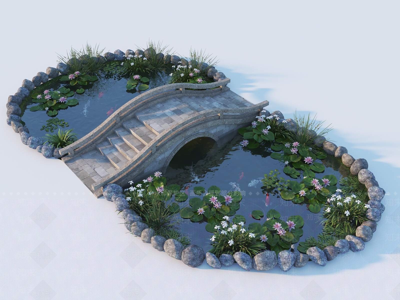 新中式景观水池SU模型下载【ID:1144051489】