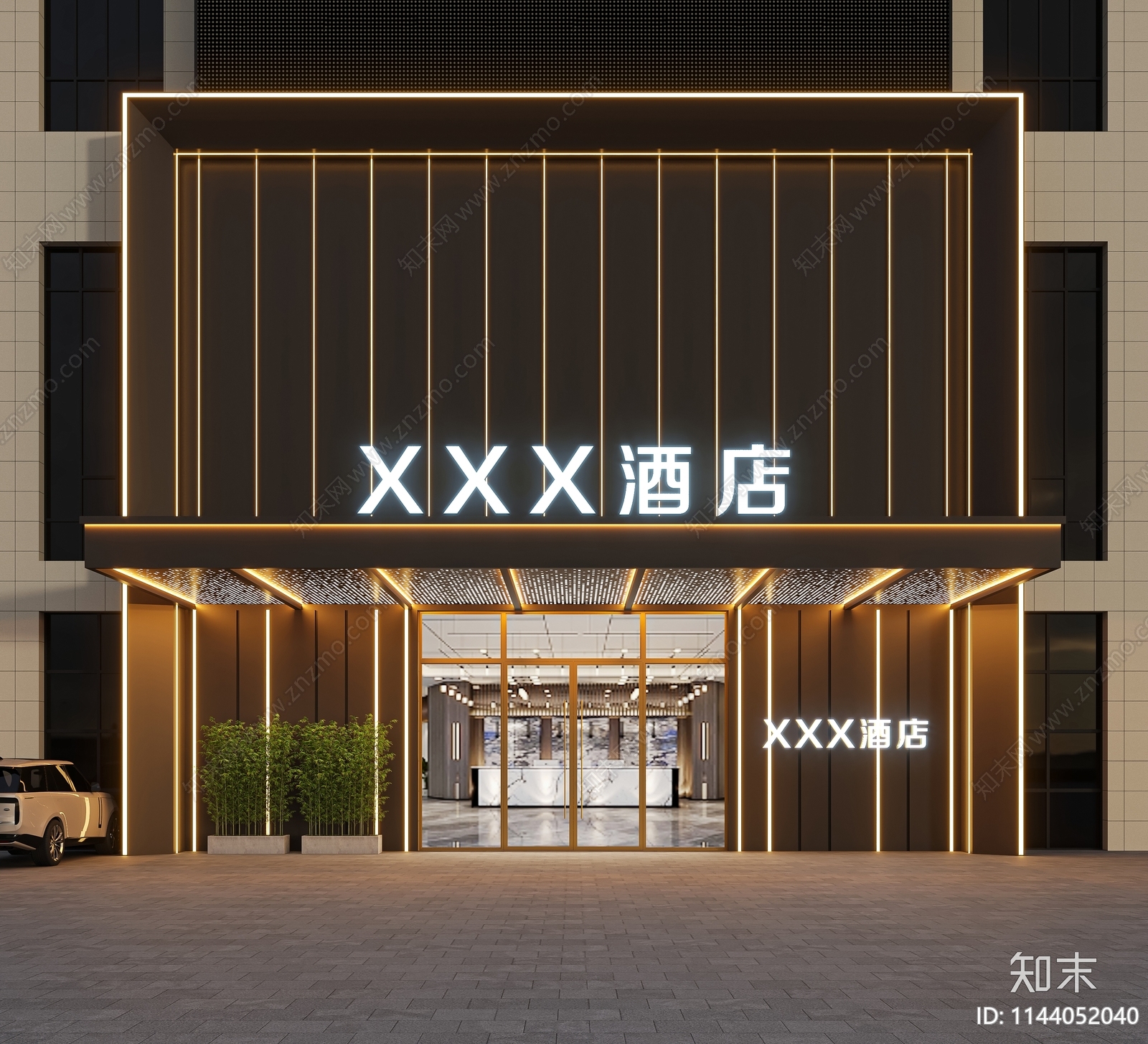 现代酒店门头3D模型下载【ID:1144052040】