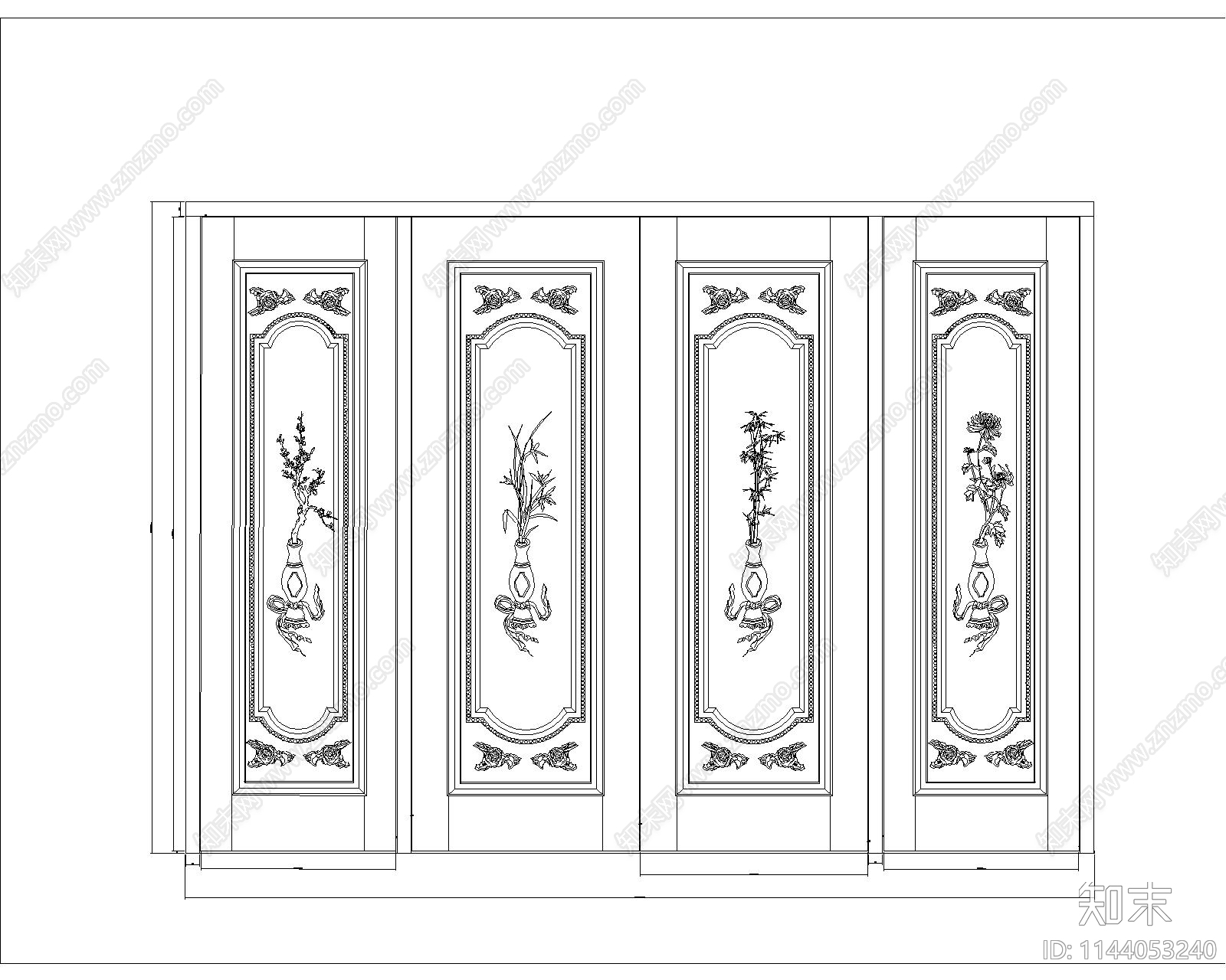 5款实木雕刻门cad施工图下载【ID:1144053240】