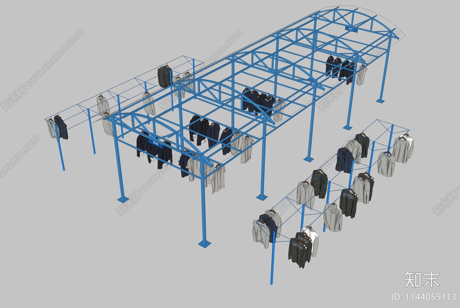 现代户外轻钢结构晾衣架SU模型下载【ID:1144059113】