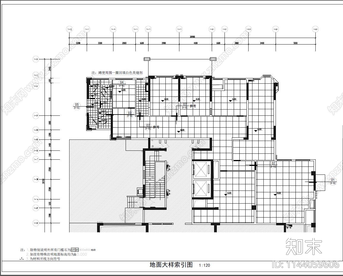 物业办公室室内装修cad施工图下载【ID:1144059606】