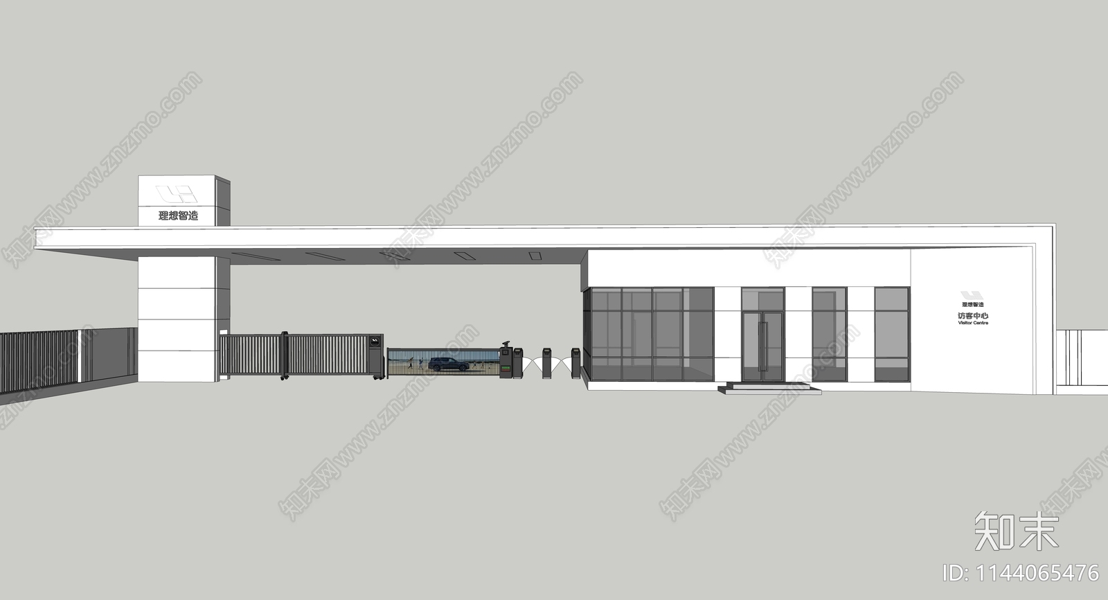 现代办公厂区入口大门SU模型下载【ID:1144065476】