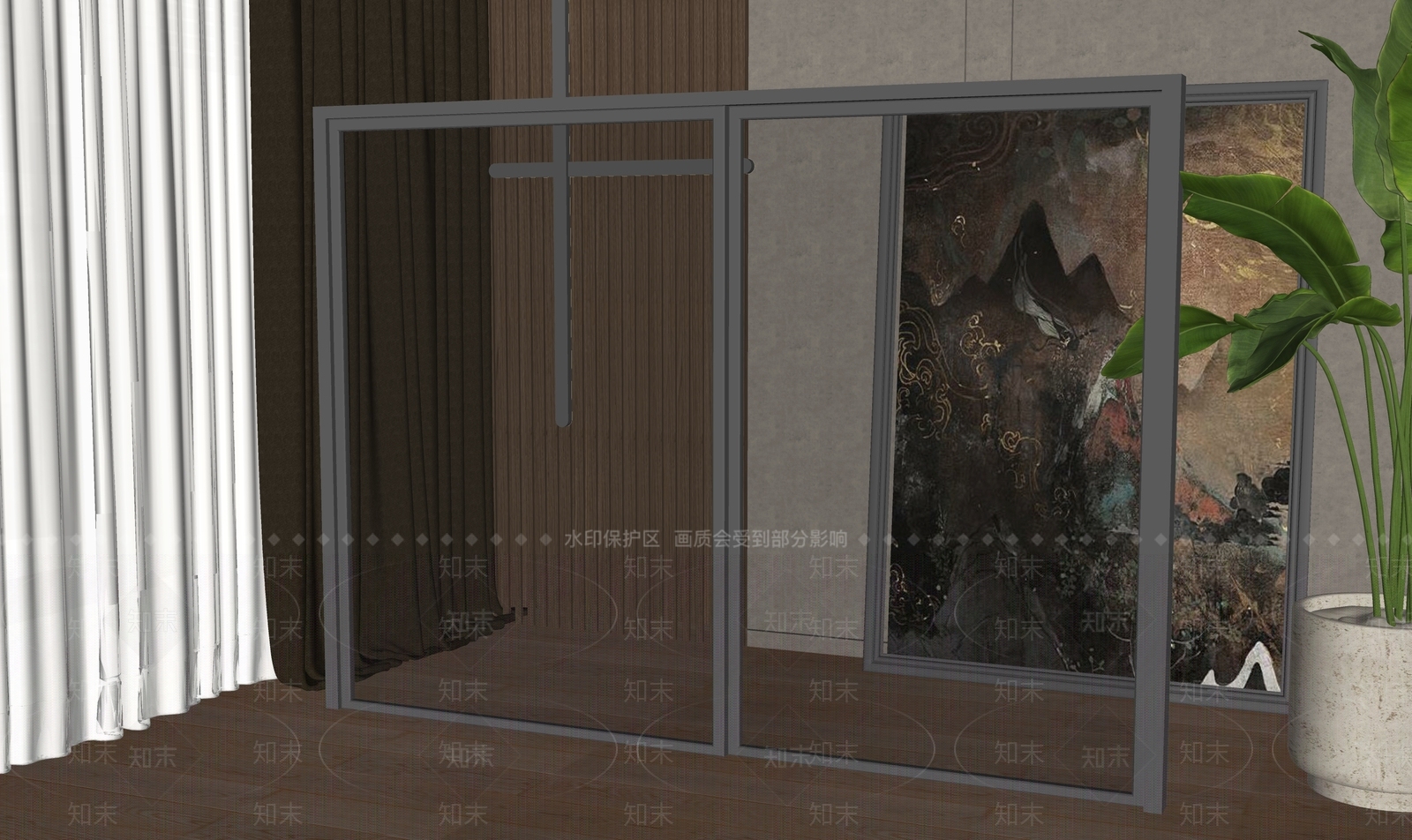 现代落地窗SU模型下载【ID:1144065633】