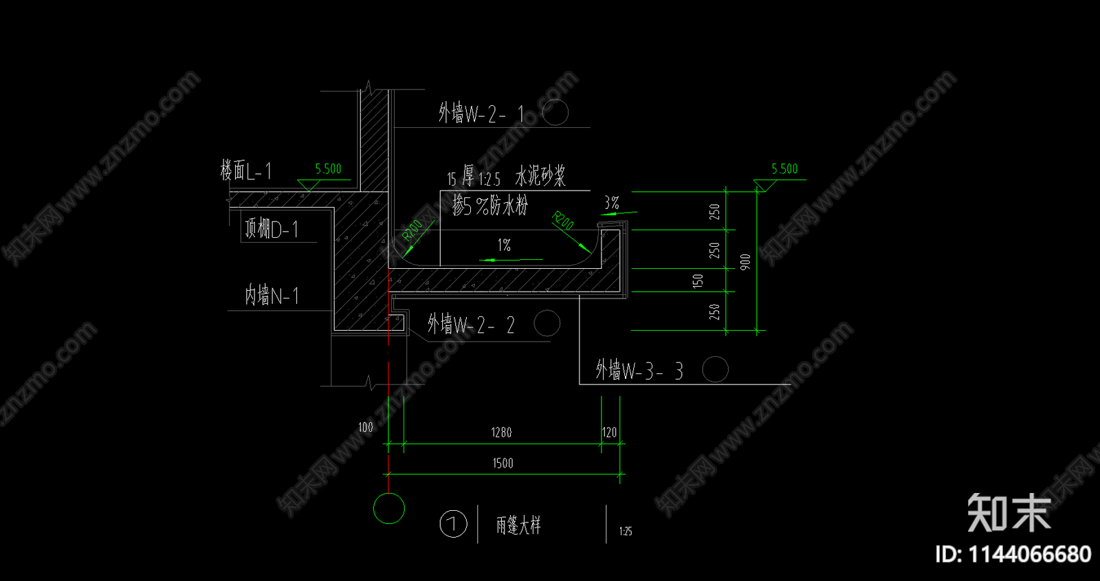 混凝土钢雨蓬详图cad施工图下载【ID:1144066680】