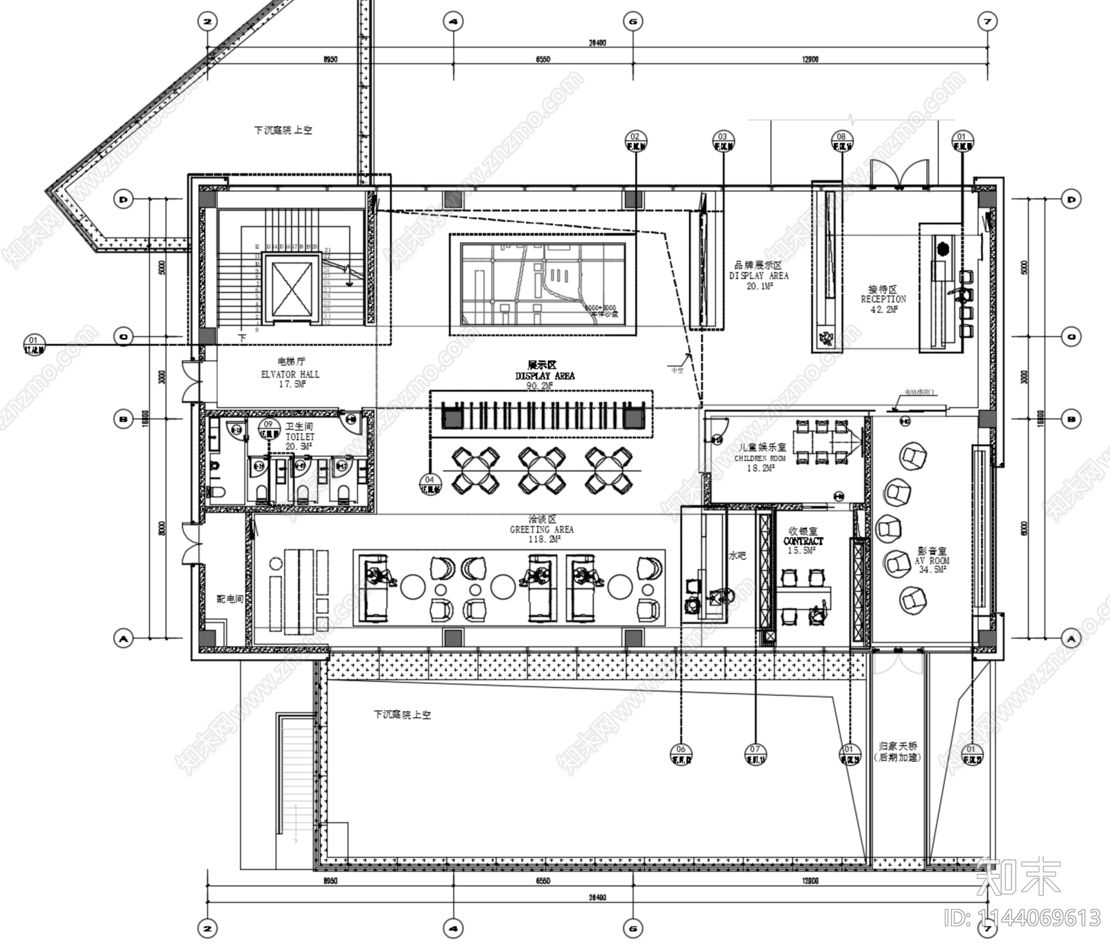 丹健国际南京江心洲售楼部室内cad施工图下载【ID:1144069613】