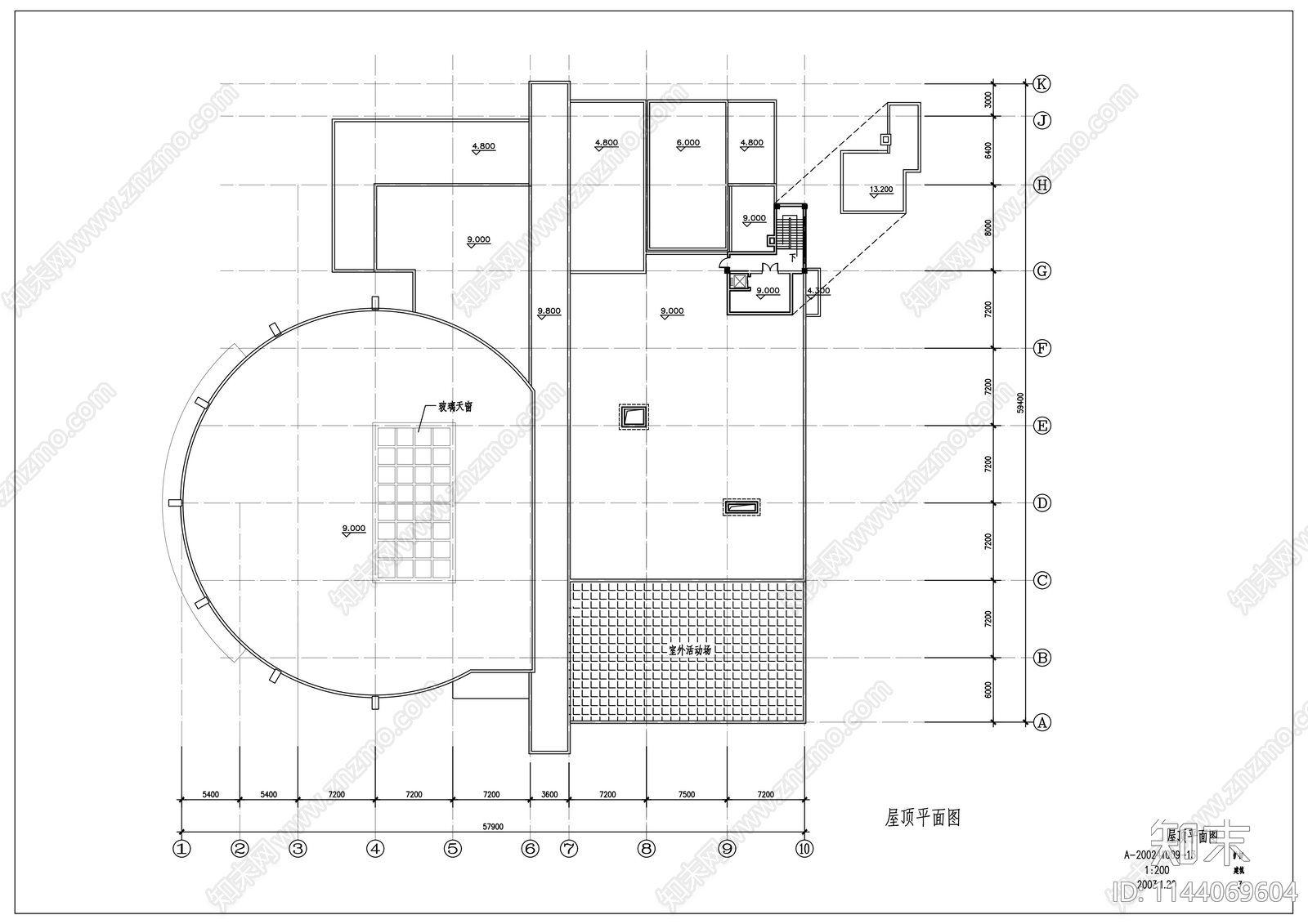 中学食堂建筑cad施工图下载【ID:1144069604】