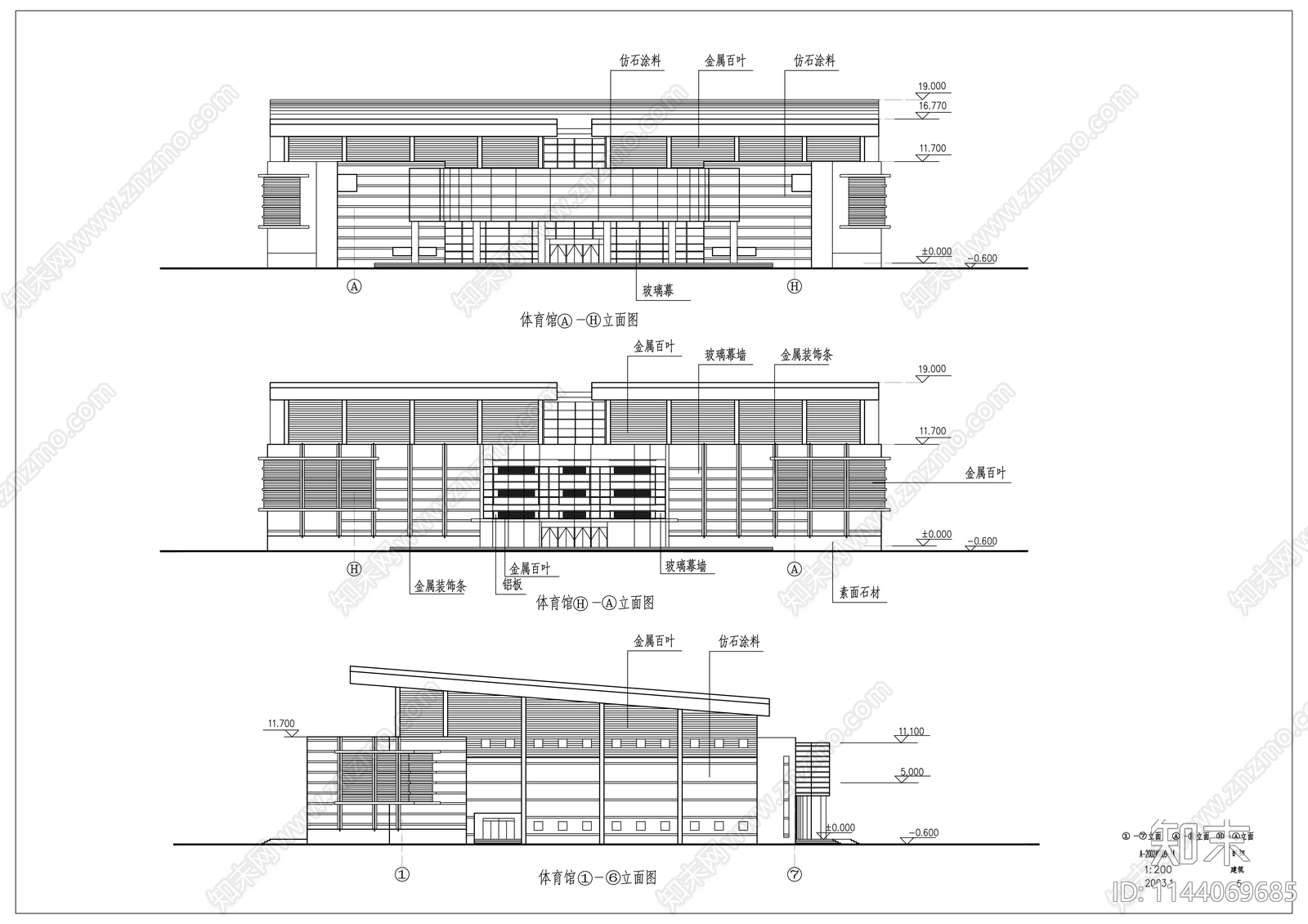 中学体育馆建筑cad施工图下载【ID:1144069685】