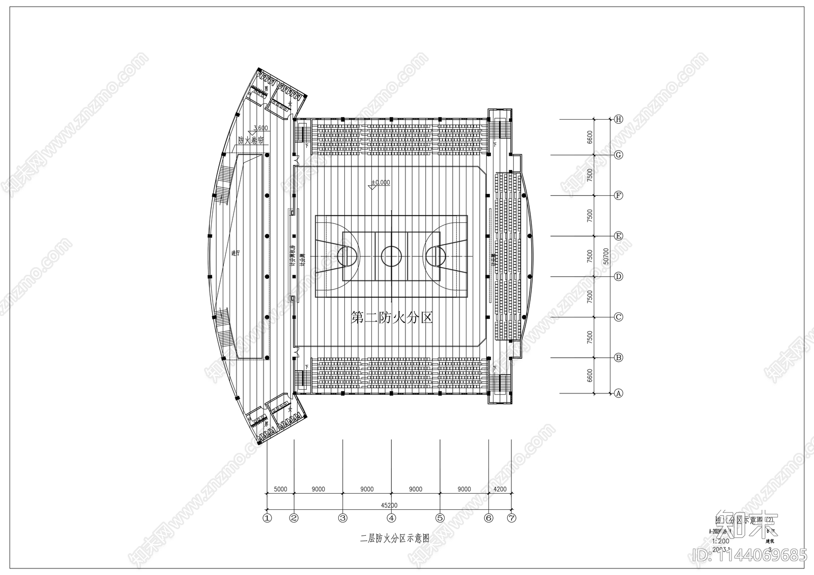 中学体育馆建筑cad施工图下载【ID:1144069685】