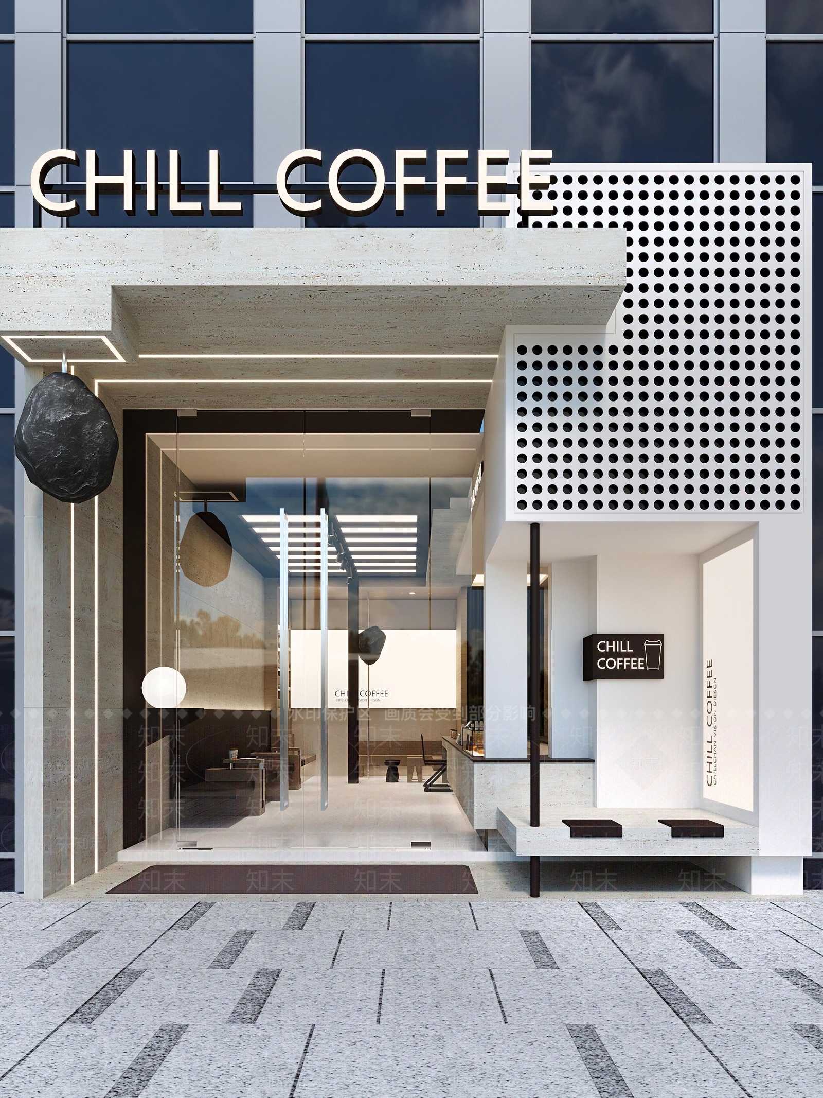 现代咖啡厅门头门面SU模型下载【ID:1144077162】