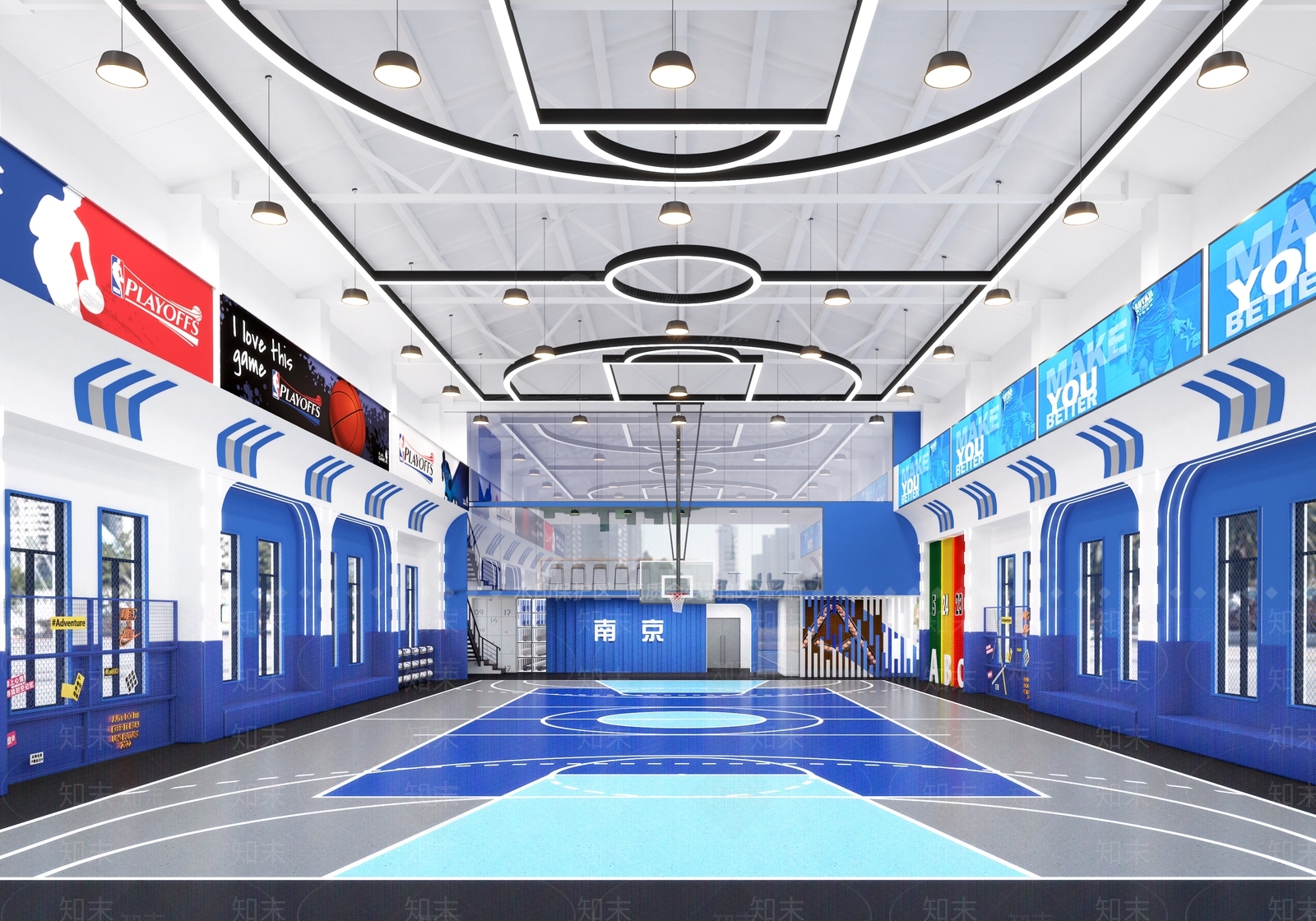 现代篮球场工矿灯休息卡座铁丝网霓虹灯3D模型下载【ID:1144814190】