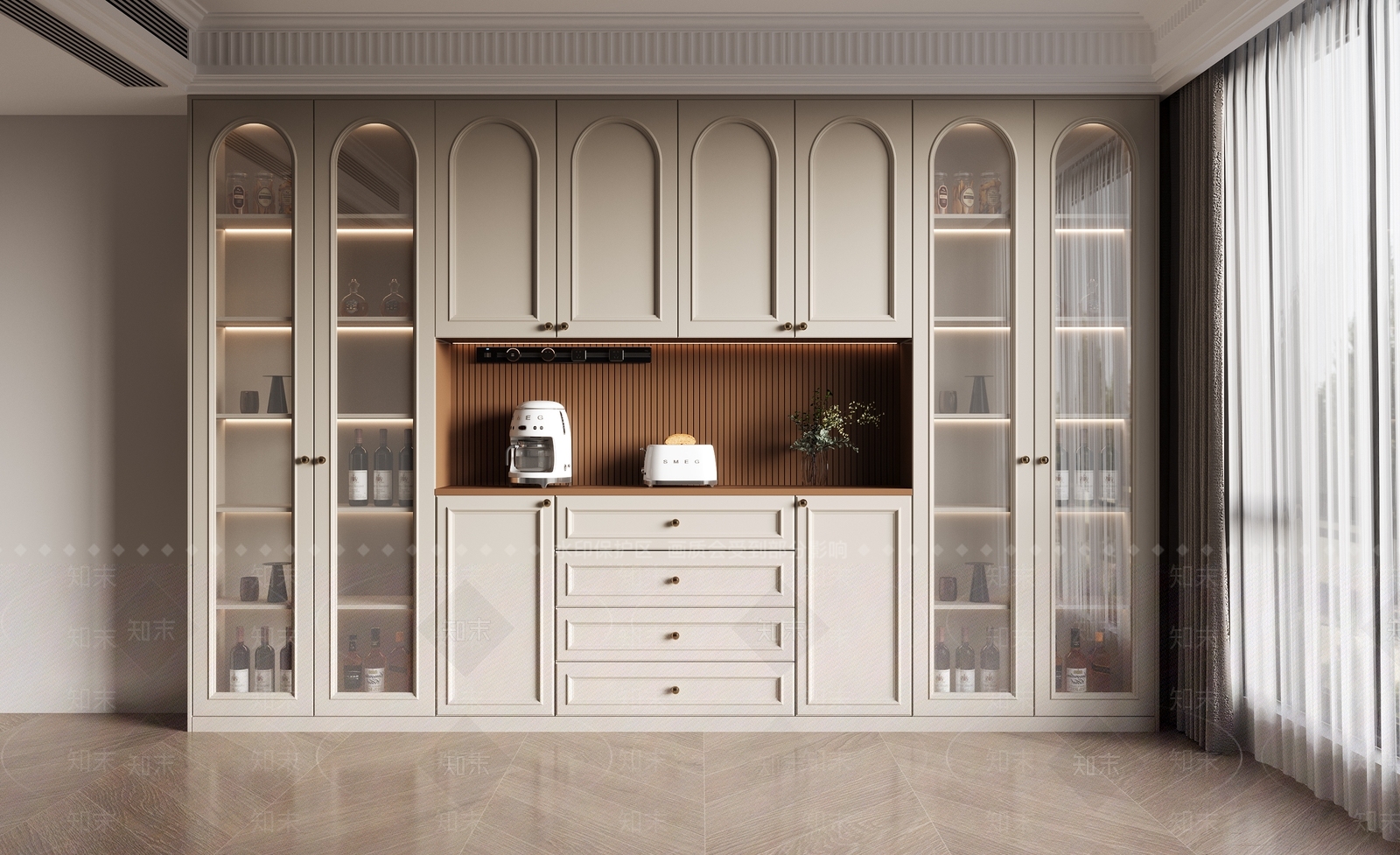 法式奶油风酒柜3D模型下载【ID:1144082355】