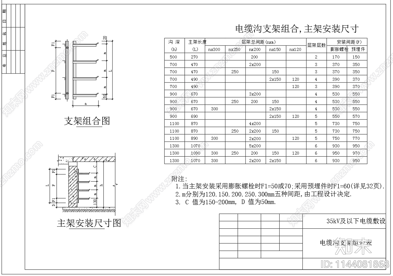 35kV及以下电缆敷设支架节点施工图下载【ID:1144081868】