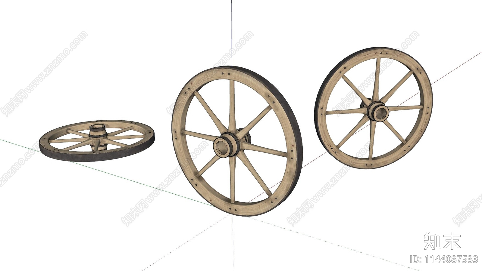 老旧木车车轮SU模型下载【ID:1144087533】