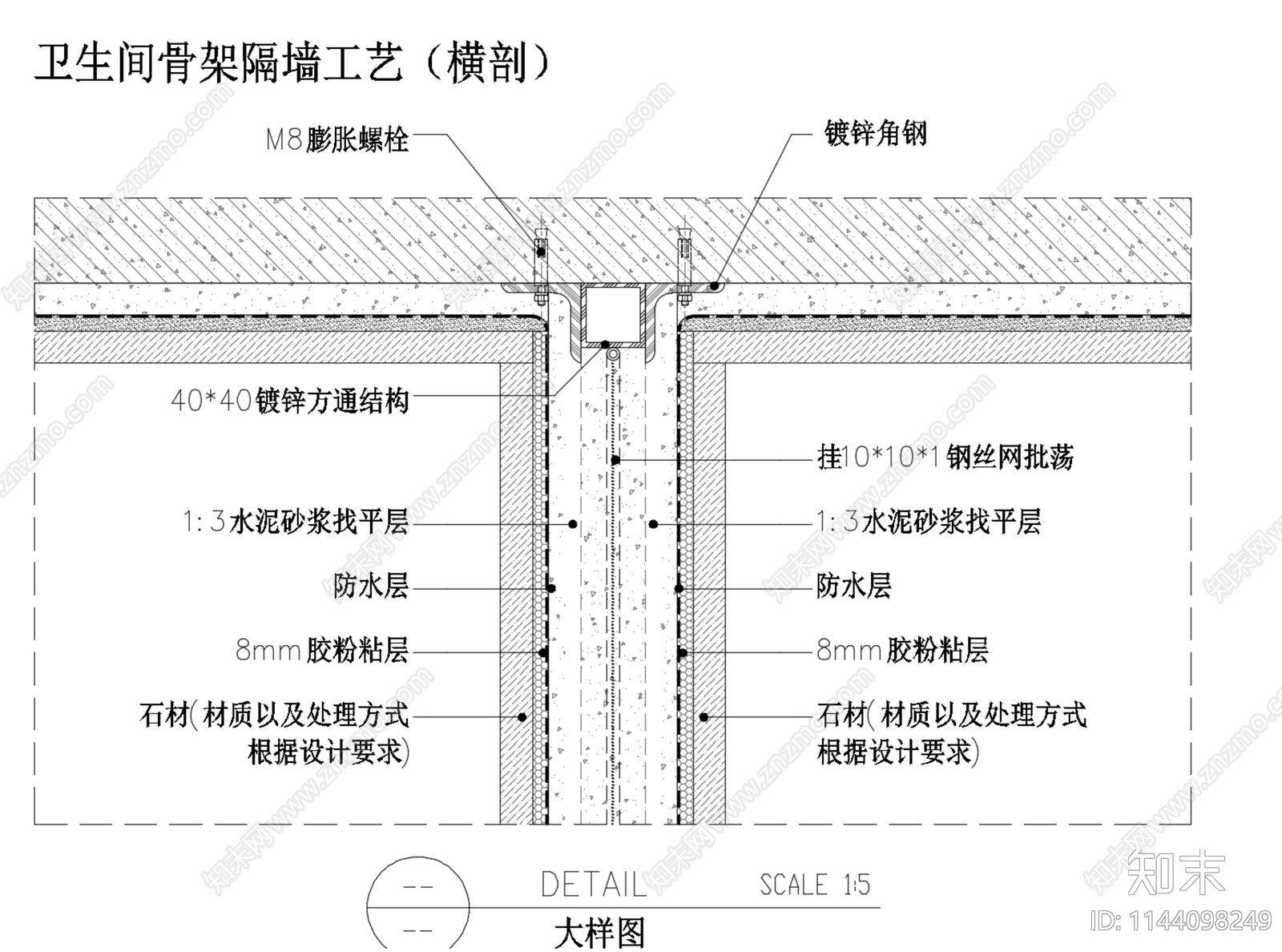 隔墙工艺节点大样cad施工图下载【ID:1144098249】