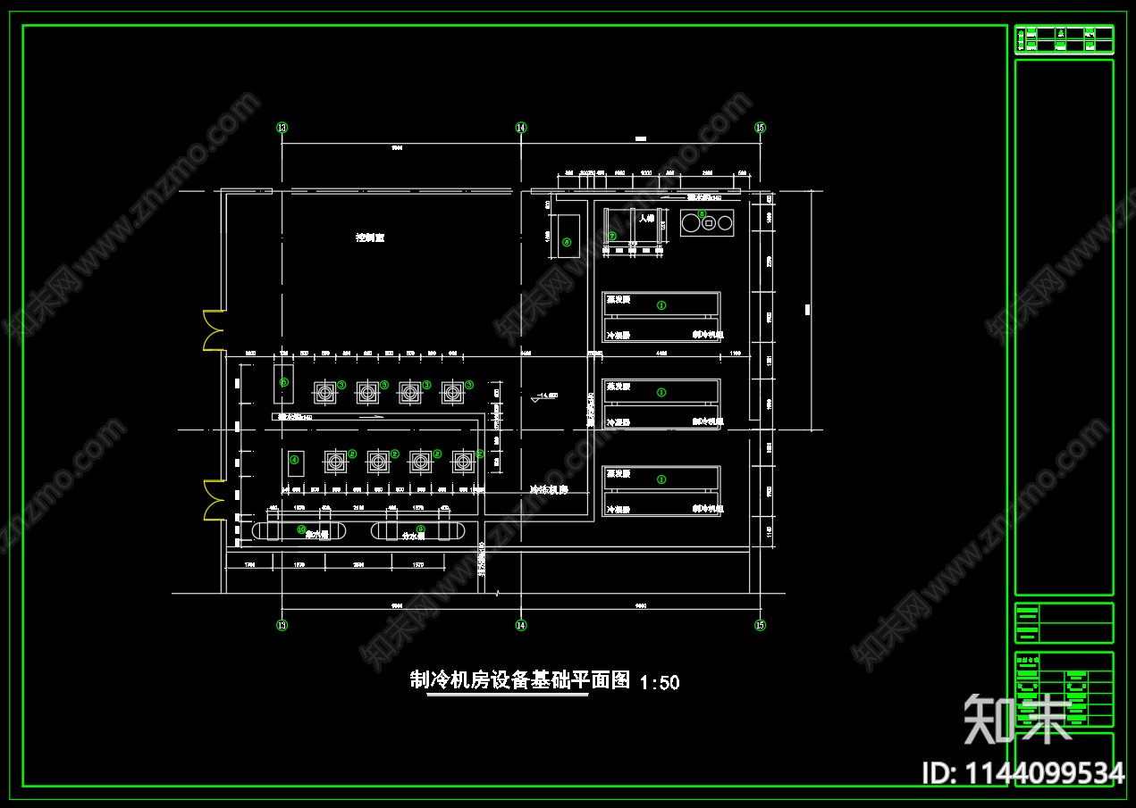 中央空调机房空调设备冷热水系统原理cad施工图下载【ID:1144099534】