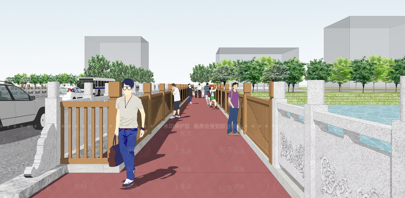 现代景观桥木构SU模型下载【ID:1144101149】