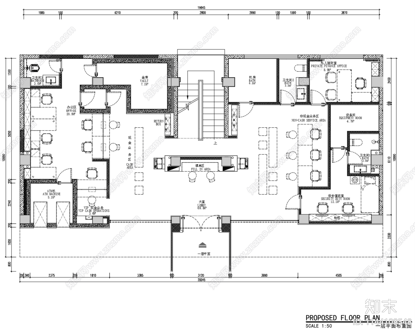 潮阳关埠银行室内cad施工图下载【ID:1144109548】