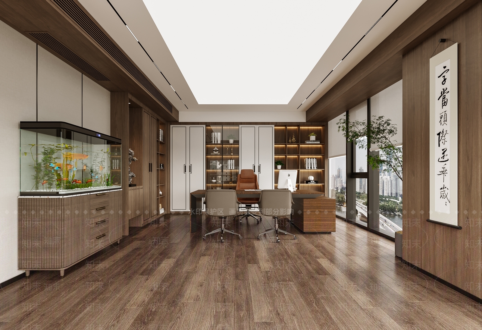 新中式经理办公室3D模型下载【ID:1144116733】_知末3d模型网