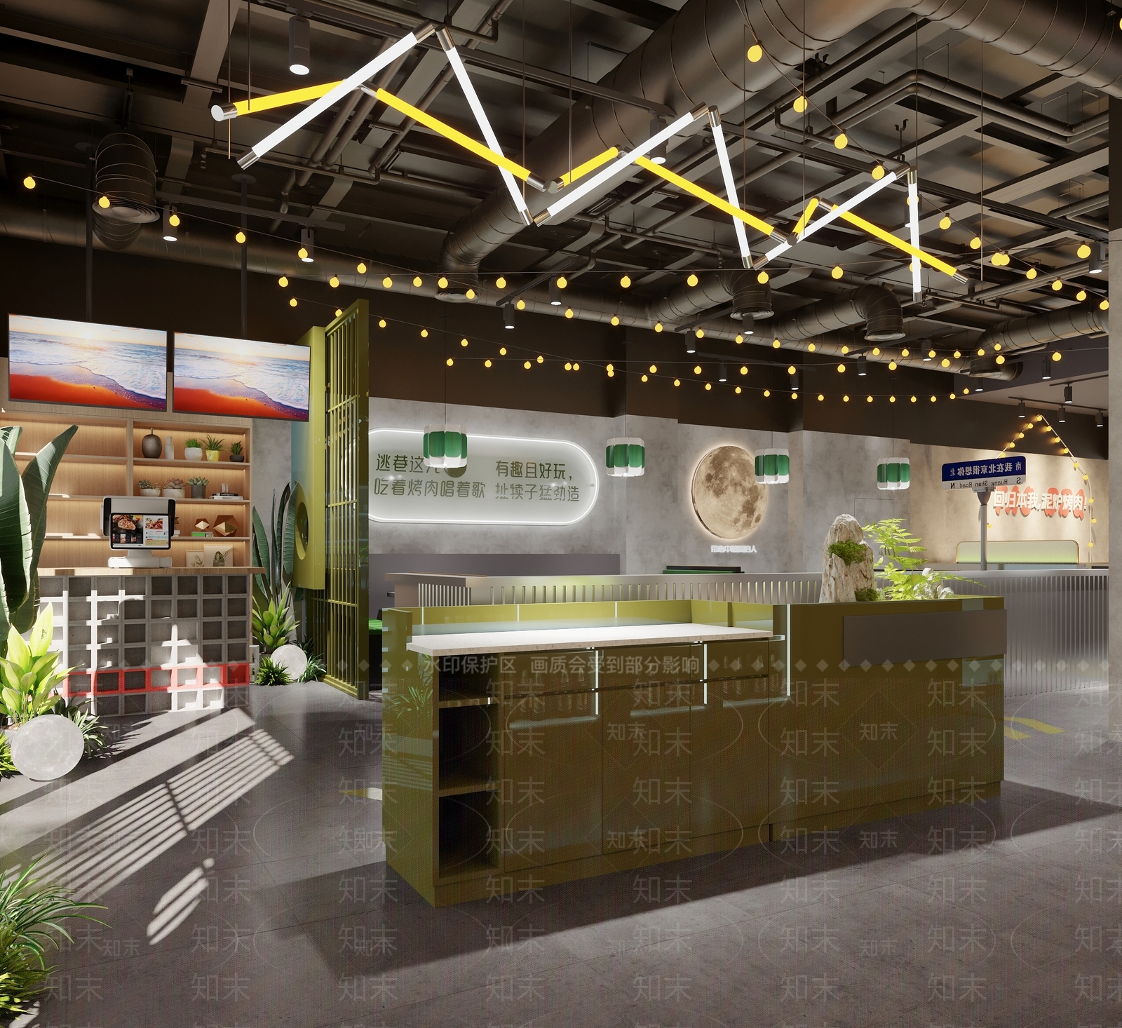 工业风LOFT火锅店3D模型下载【ID:1144121944】