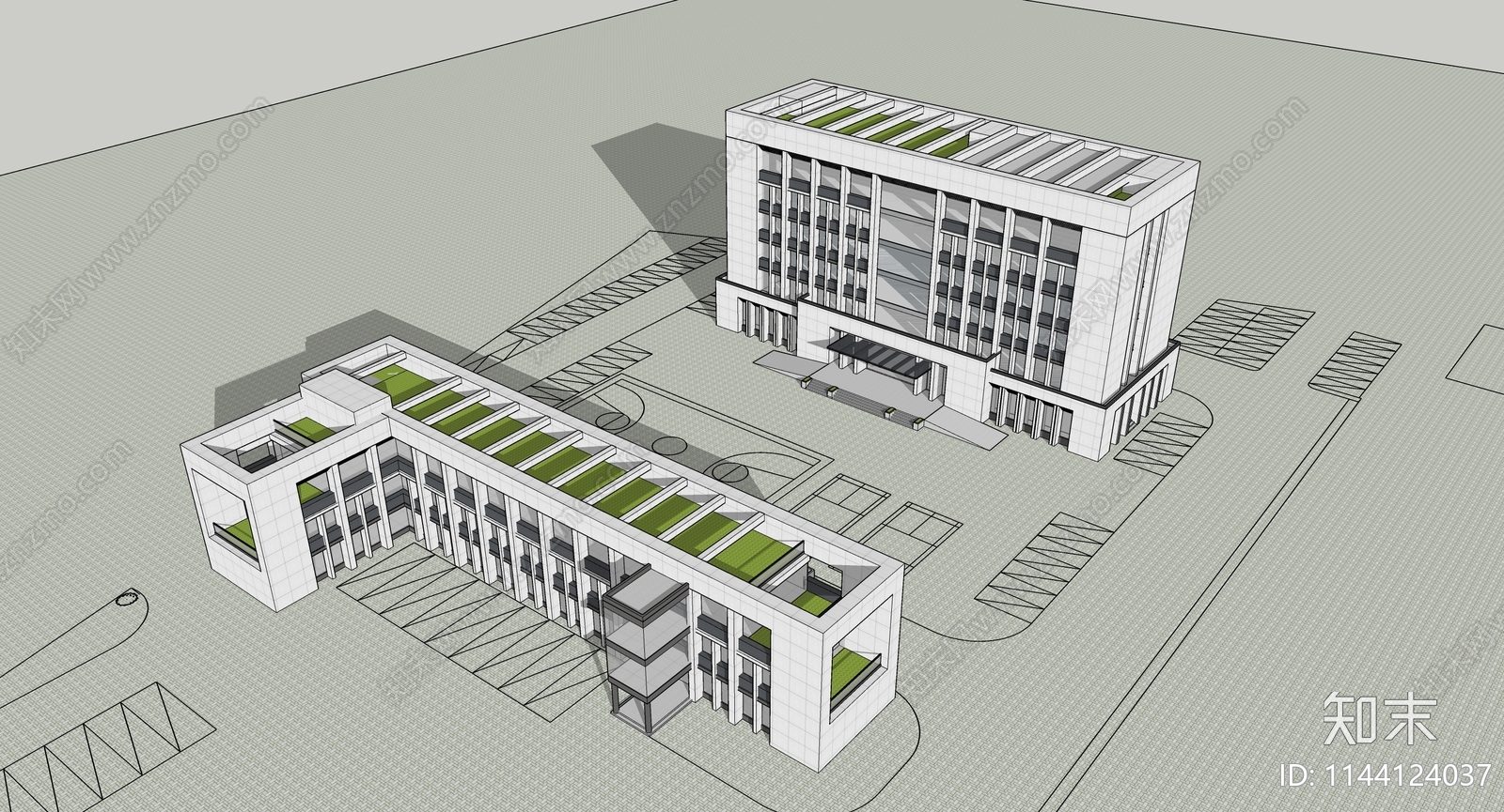 现代政府办公楼建筑SU模型下载【ID:1144124037】
