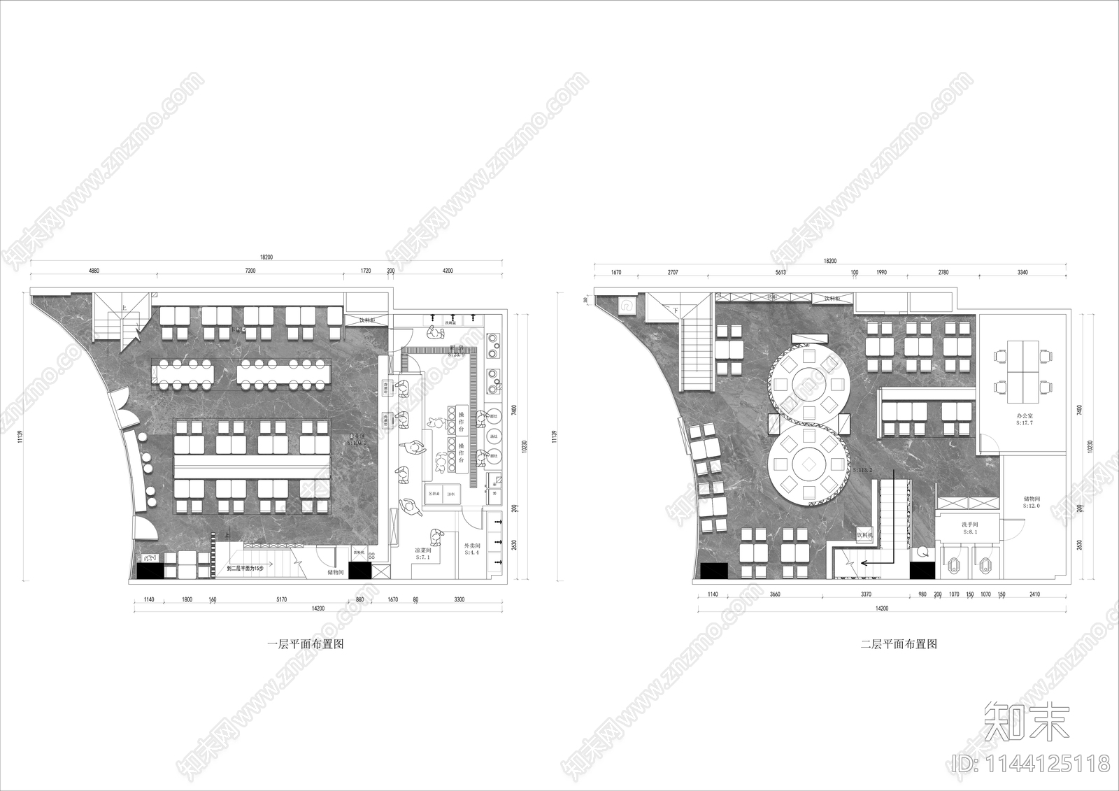 300㎡两层港式茶餐厅平面布置图施工图下载【ID:1144125118】