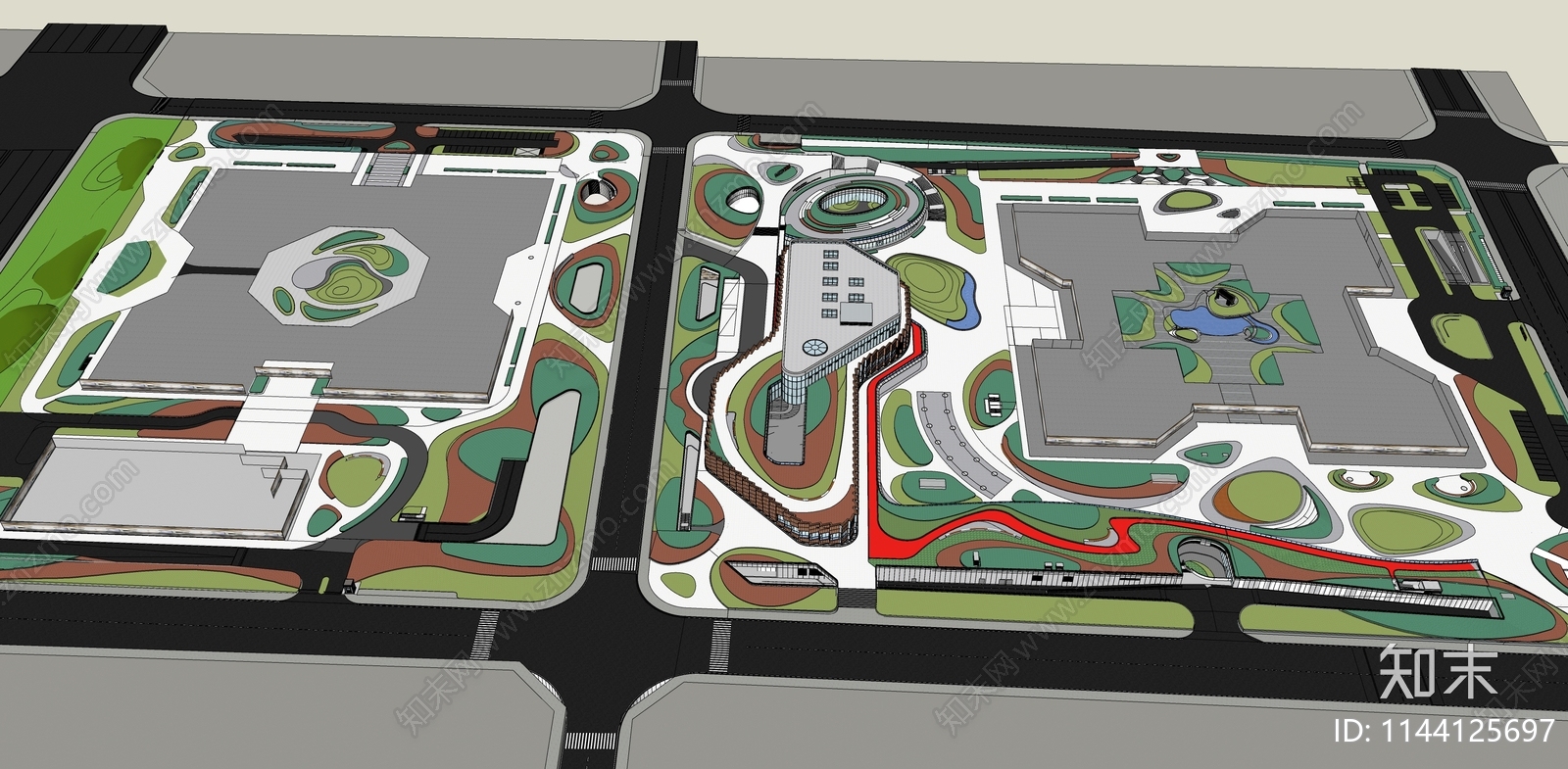 现代办公产业园景观SU模型下载【ID:1144125697】