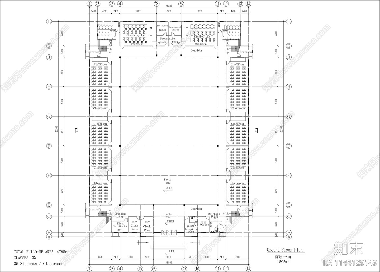 中学建筑cad施工图下载【ID:1144129149】