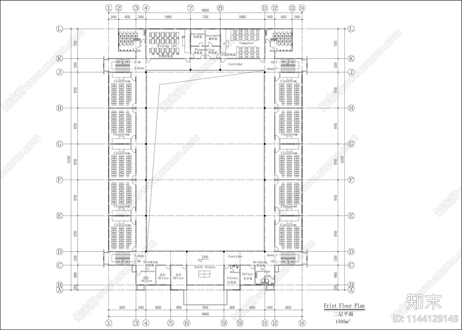 中学建筑cad施工图下载【ID:1144129149】