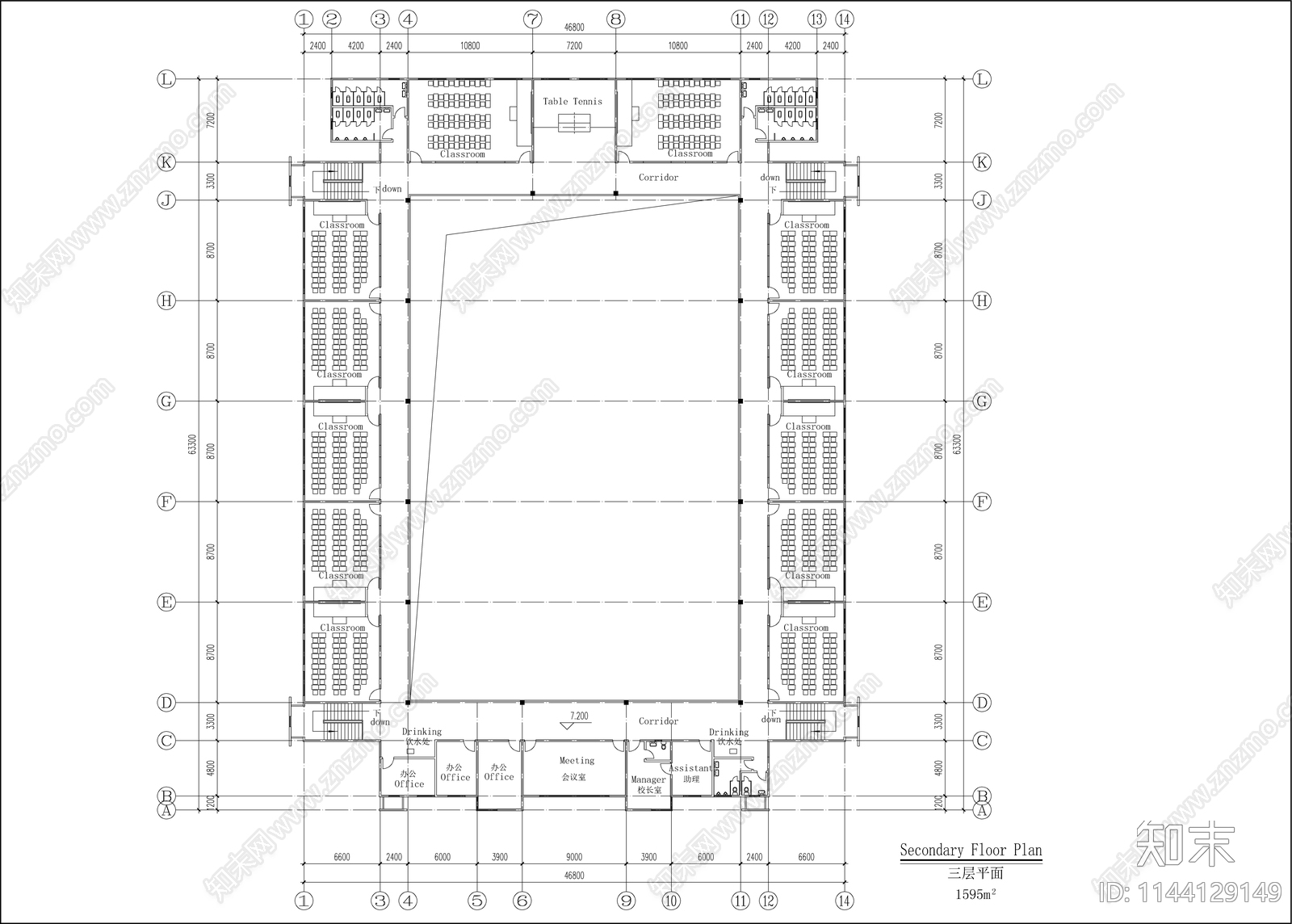 中学建筑cad施工图下载【ID:1144129149】