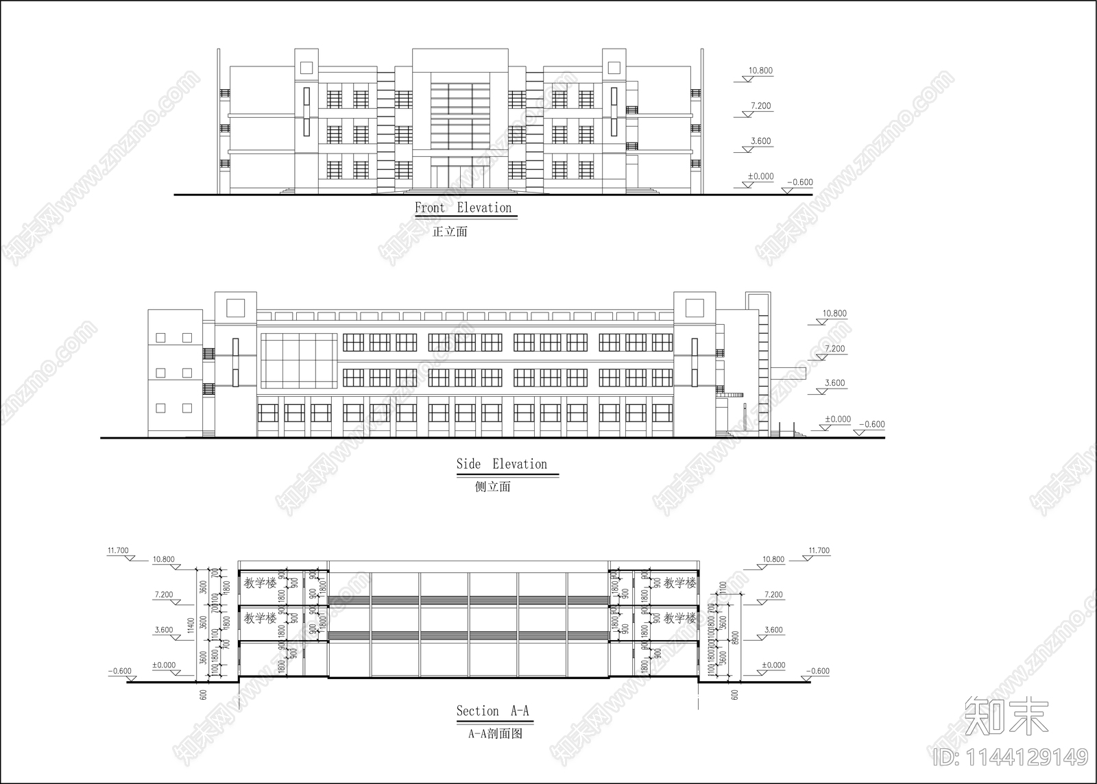 中学建筑cad施工图下载【ID:1144129149】