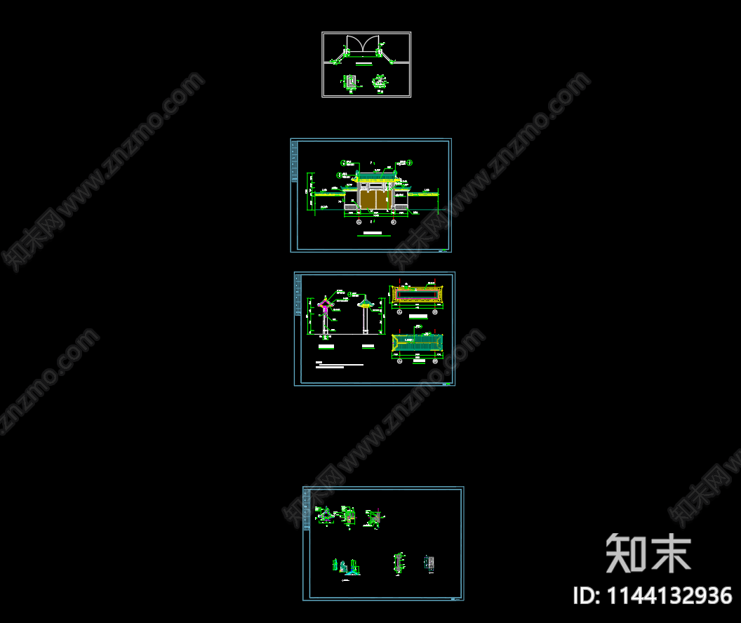 新中式大门详图cad施工图下载【ID:1144132936】