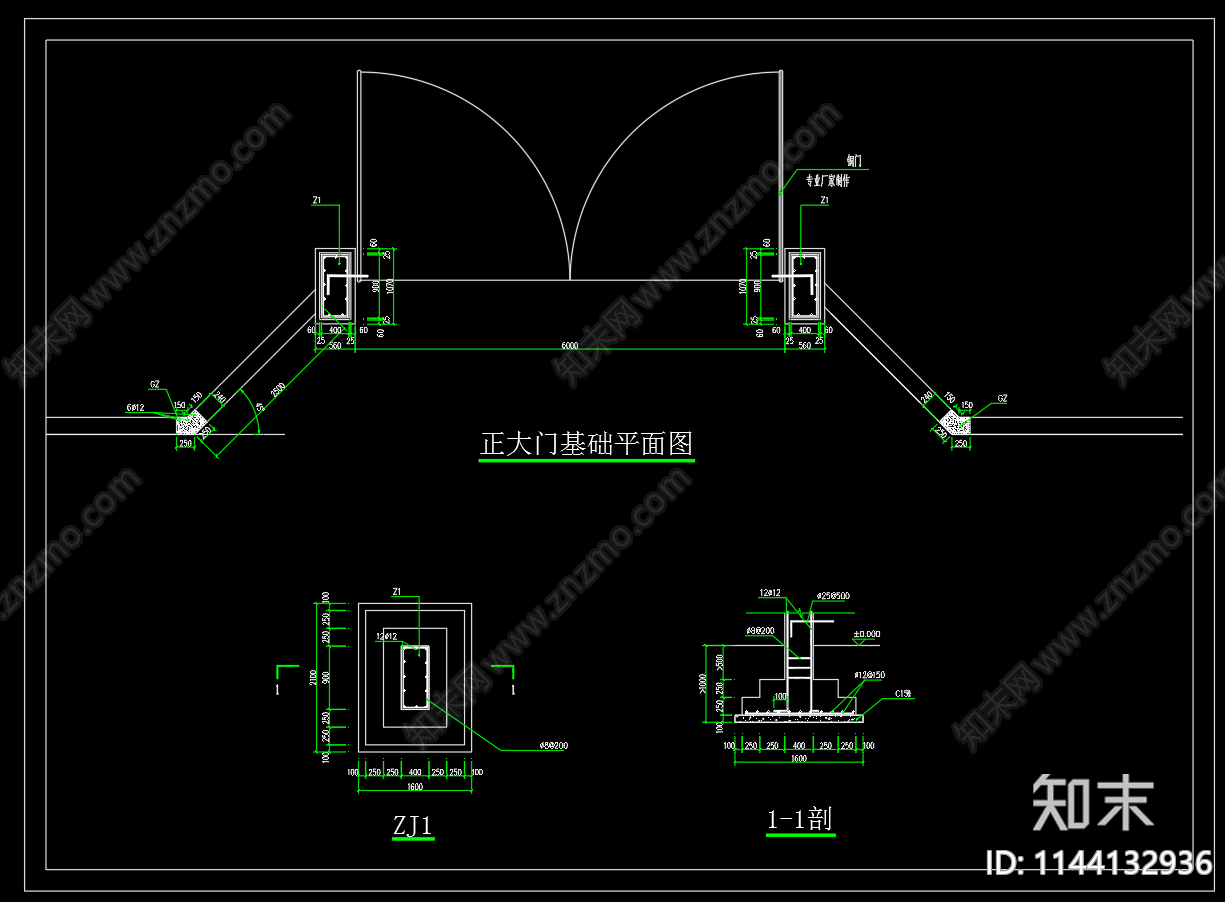 新中式大门详图cad施工图下载【ID:1144132936】