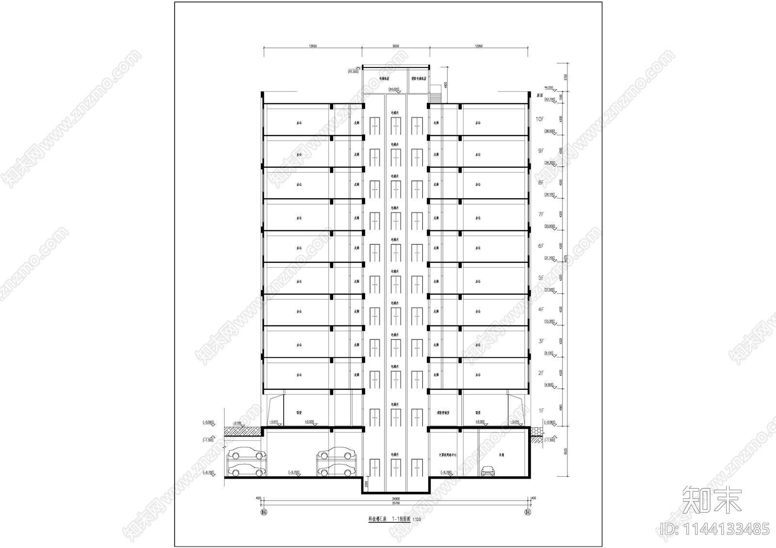 产业园区办公楼建筑cad施工图下载【ID:1144133485】