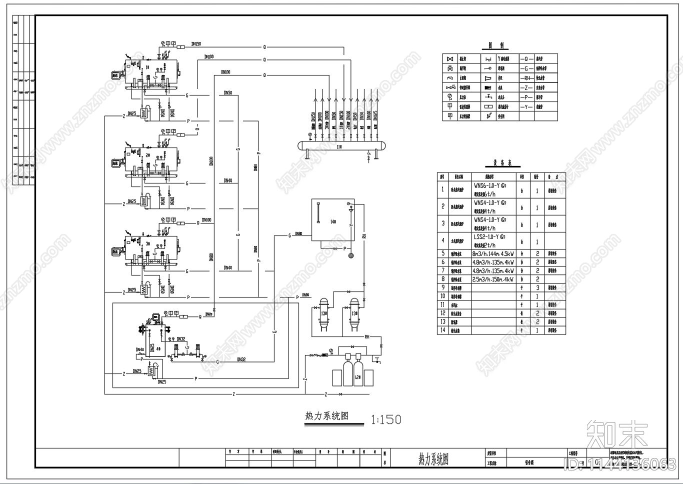 6吨蒸汽锅炉房热力系统cad施工图下载【ID:1144136063】