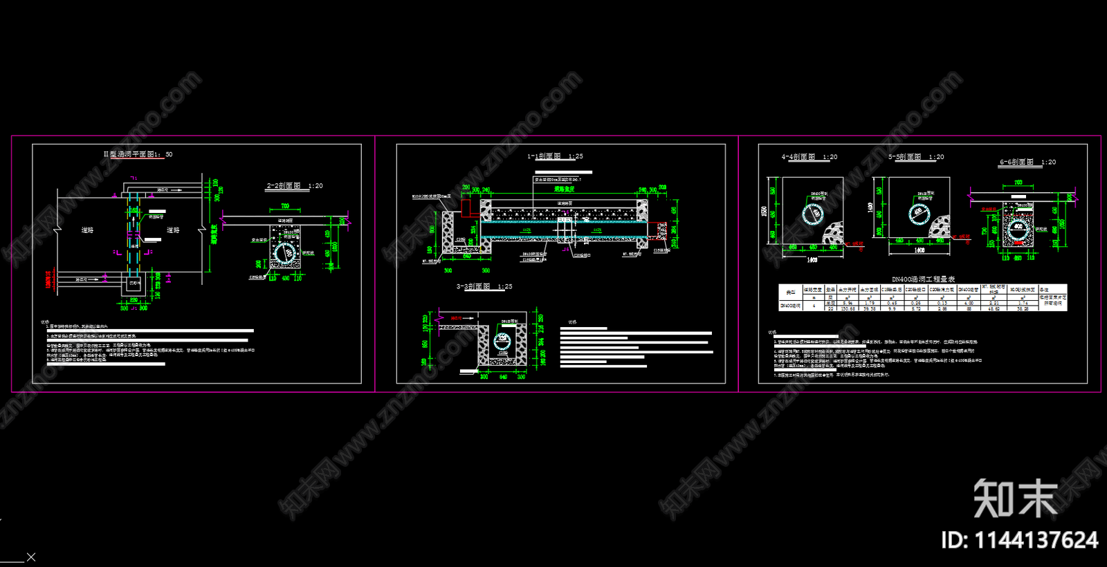 穿道路圆管涵洞cad施工图下载【ID:1144137624】