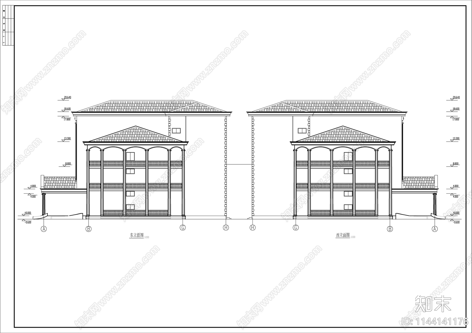 欧式贸易洽谈宾客接待楼建筑cad施工图下载【ID:1144141176】
