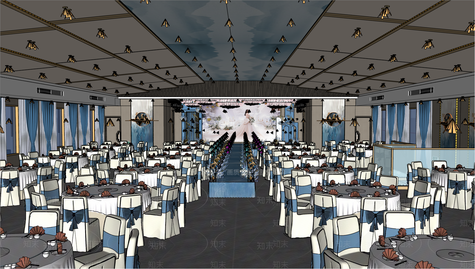 新中式酒店宴会厅SU模型下载【ID:1144144164】
