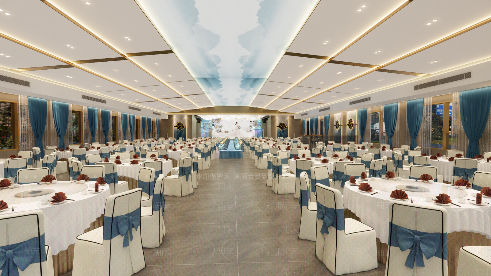 新中式酒店宴会厅SU模型下载【ID:1144144164】