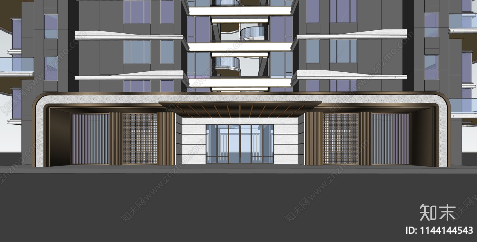 现代高层住宅入户门头SU模型下载【ID:1144144543】