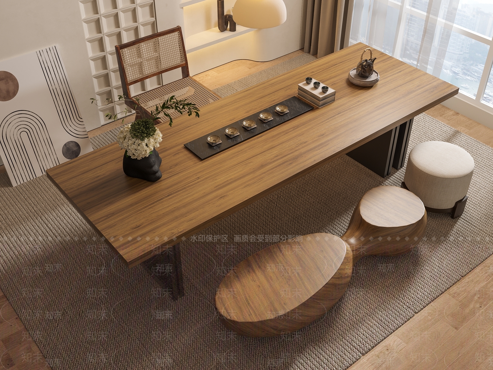 现代茶桌椅组合3D模型下载【ID:1144145664】
