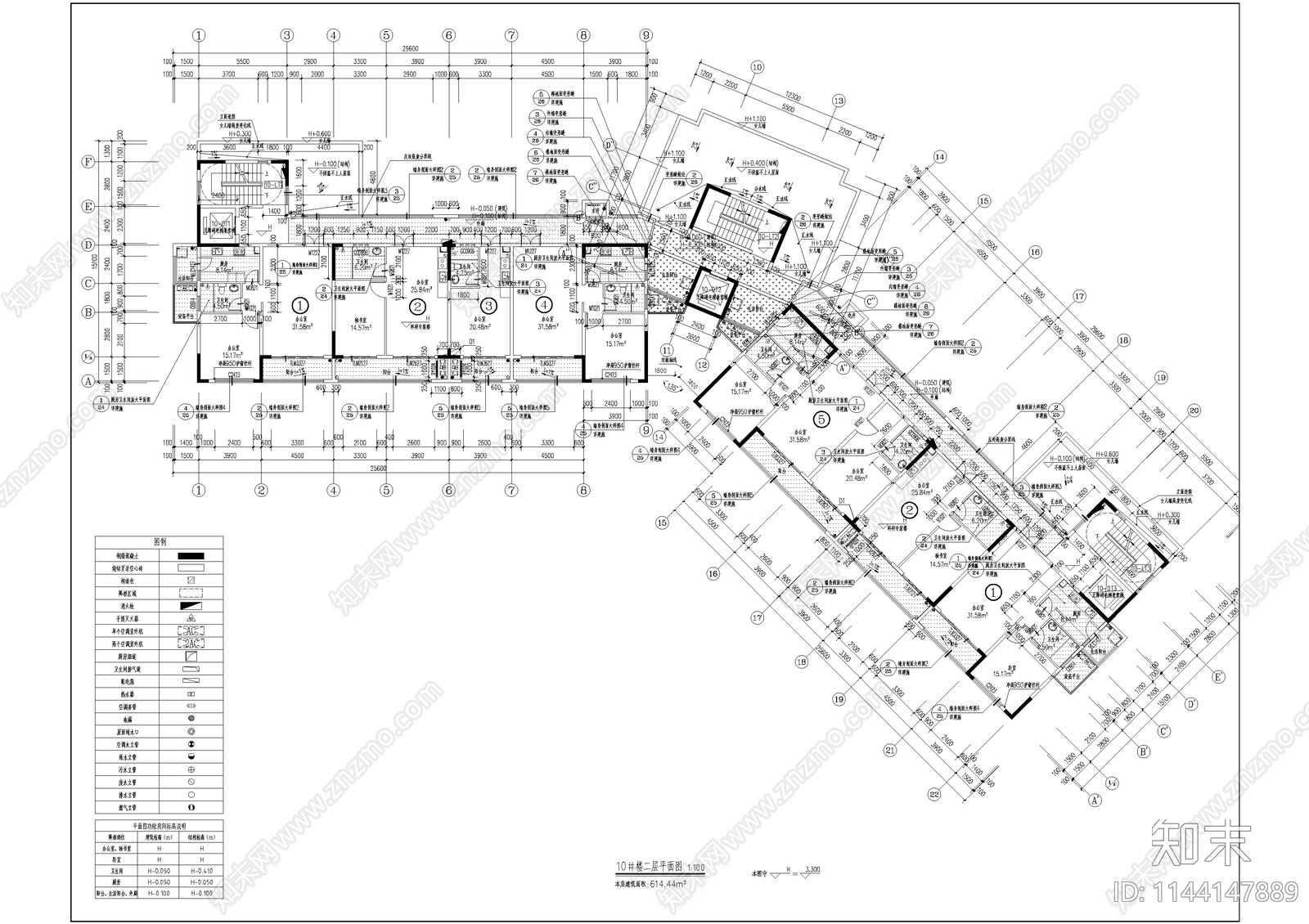 两套单廊式办公楼建筑cad施工图下载【ID:1144147889】