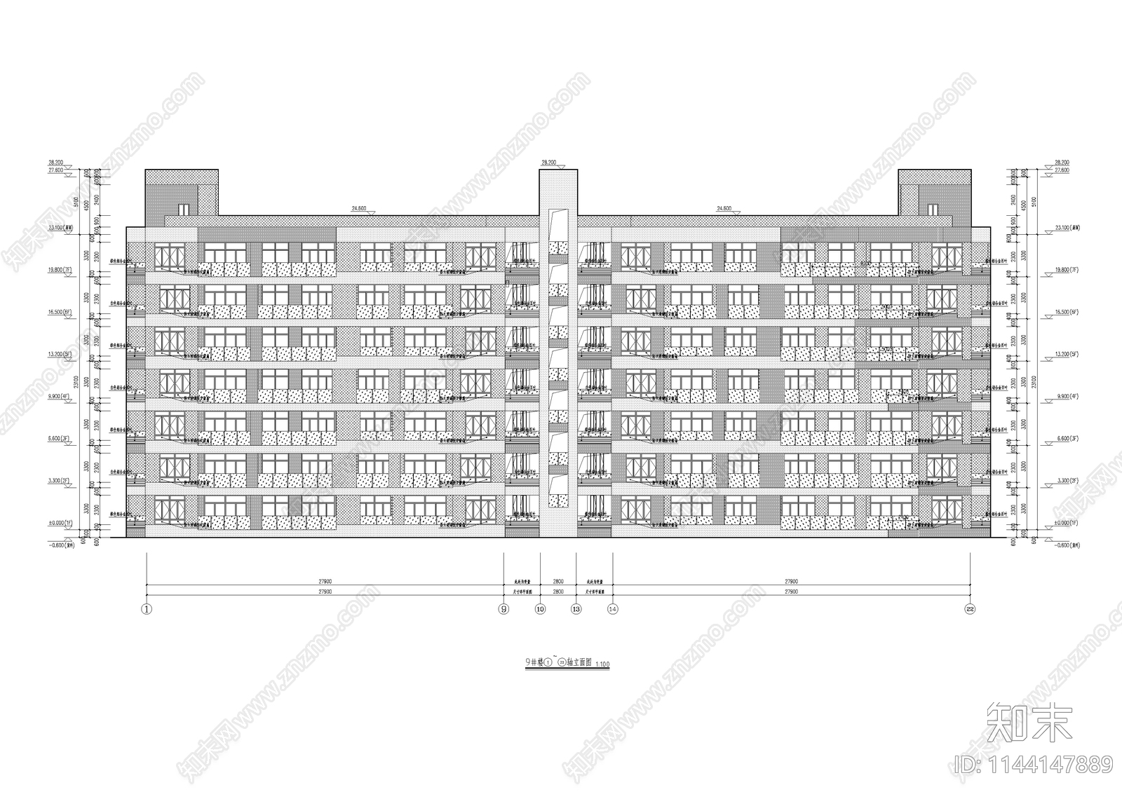 两套单廊式办公楼建筑施工图下载【ID:1144147889】