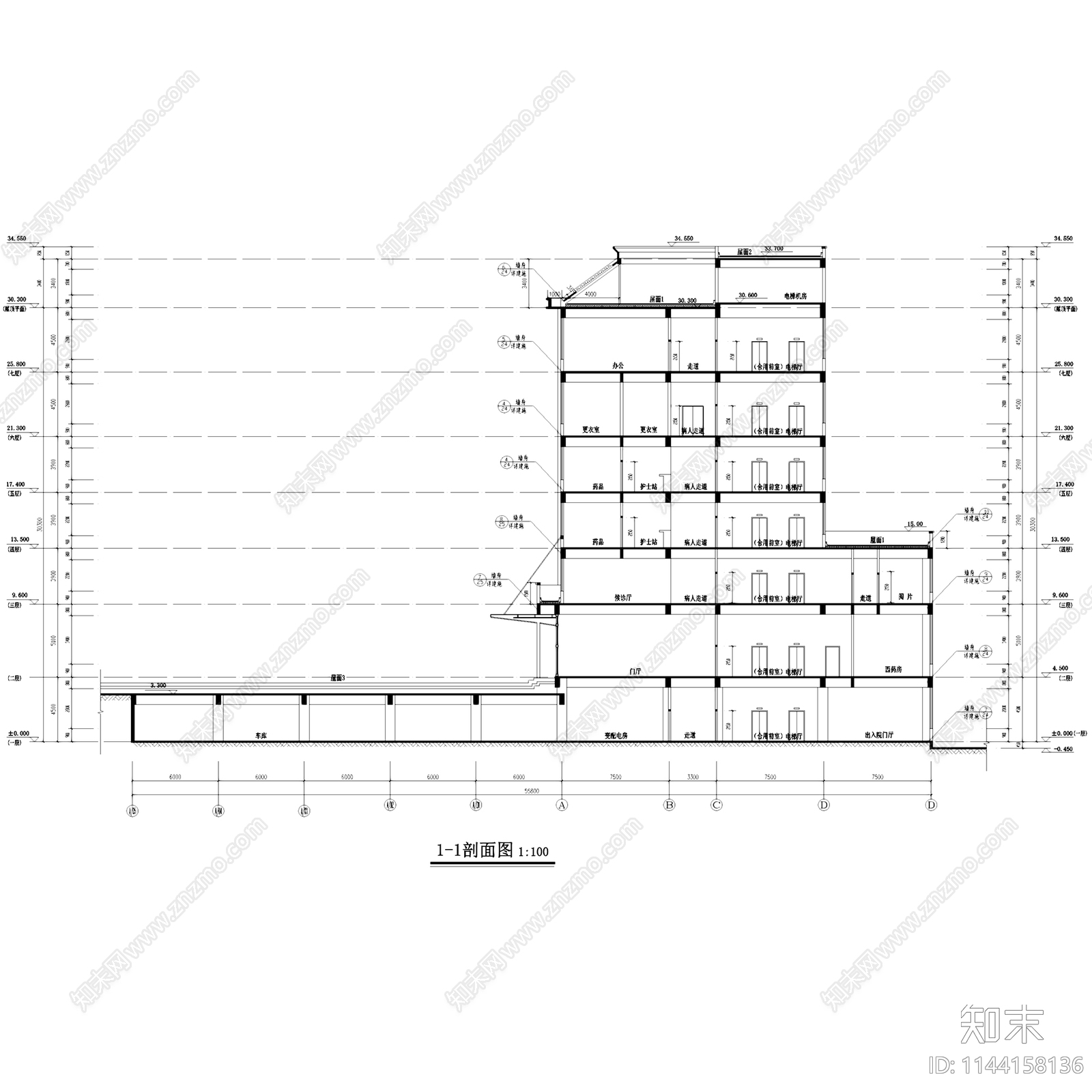 保康县中医院门诊住院综合楼建筑cad施工图下载【ID:1144158136】