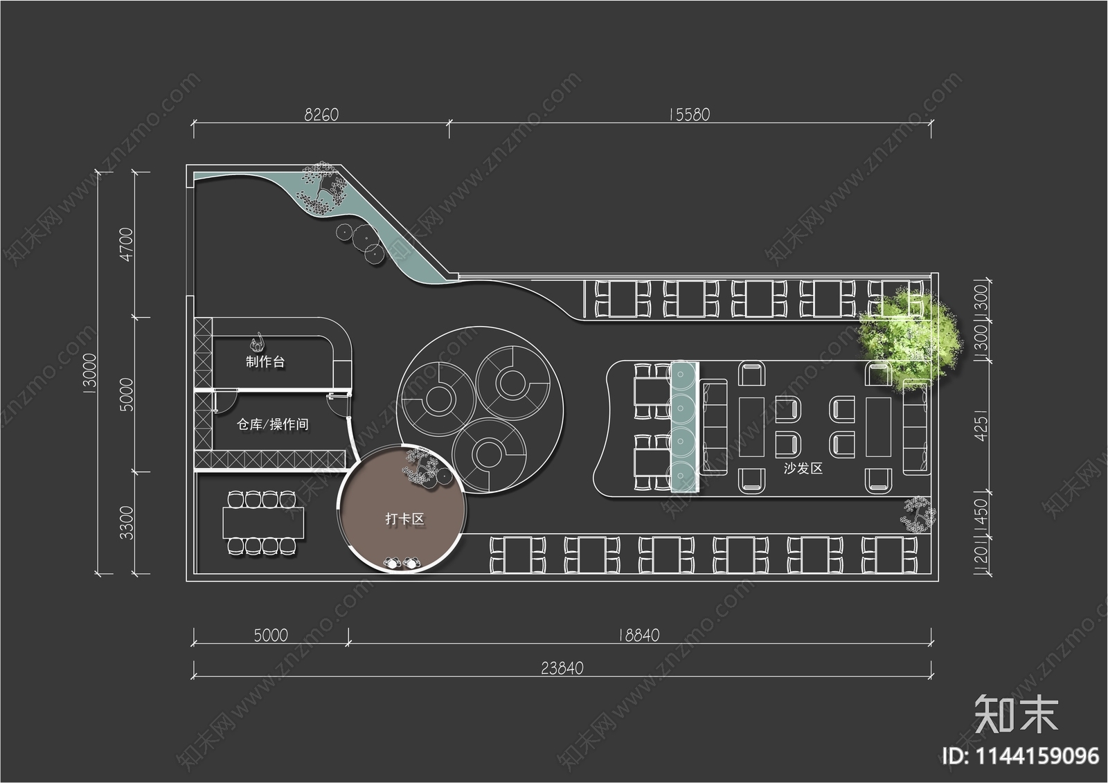 350㎡露营风咖啡馆平面布置图施工图下载【ID:1144159096】