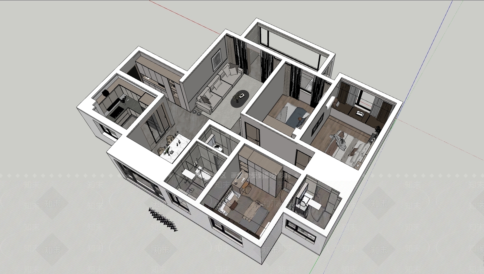 现代家装鸟瞰SU模型下载【ID:1144164919】