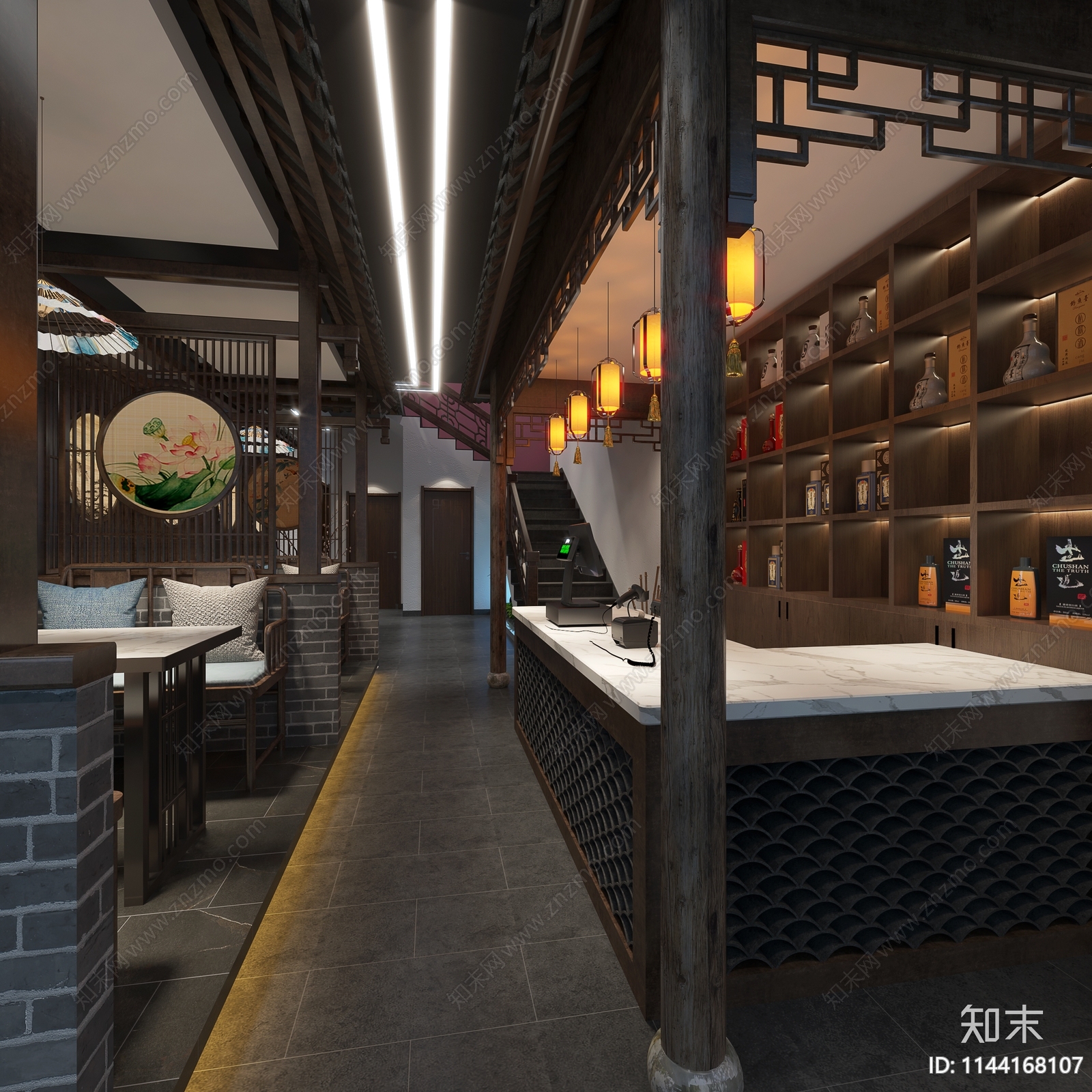 中式中餐厅3D模型下载【ID:1144168107】