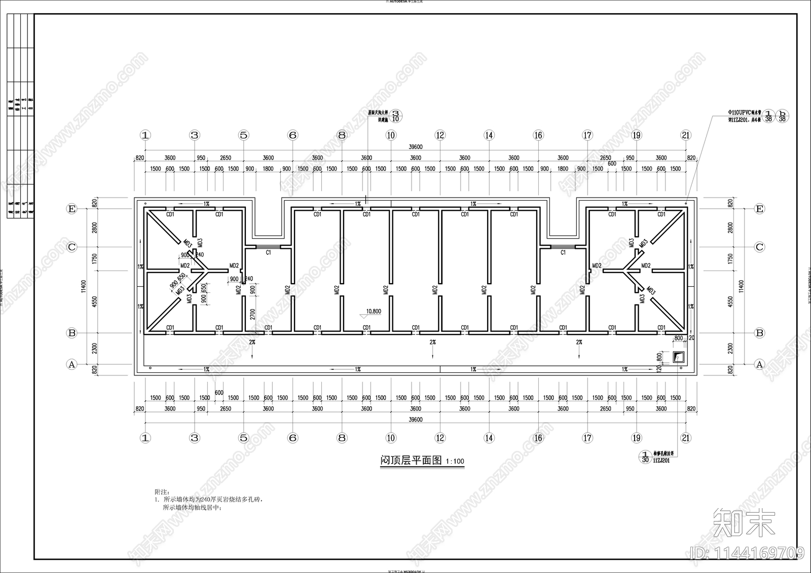 某中学学生宿舍建筑cad施工图下载【ID:1144169709】