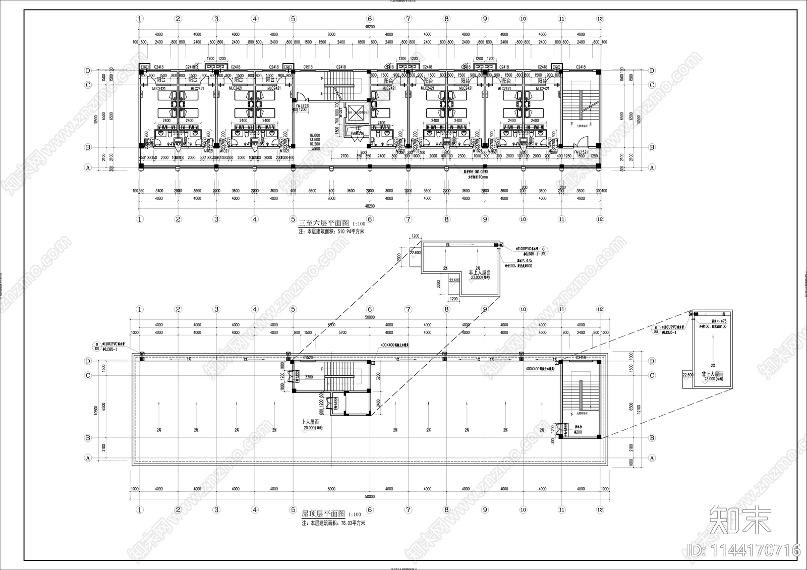 某公寓楼建筑cad施工图下载【ID:1144170716】