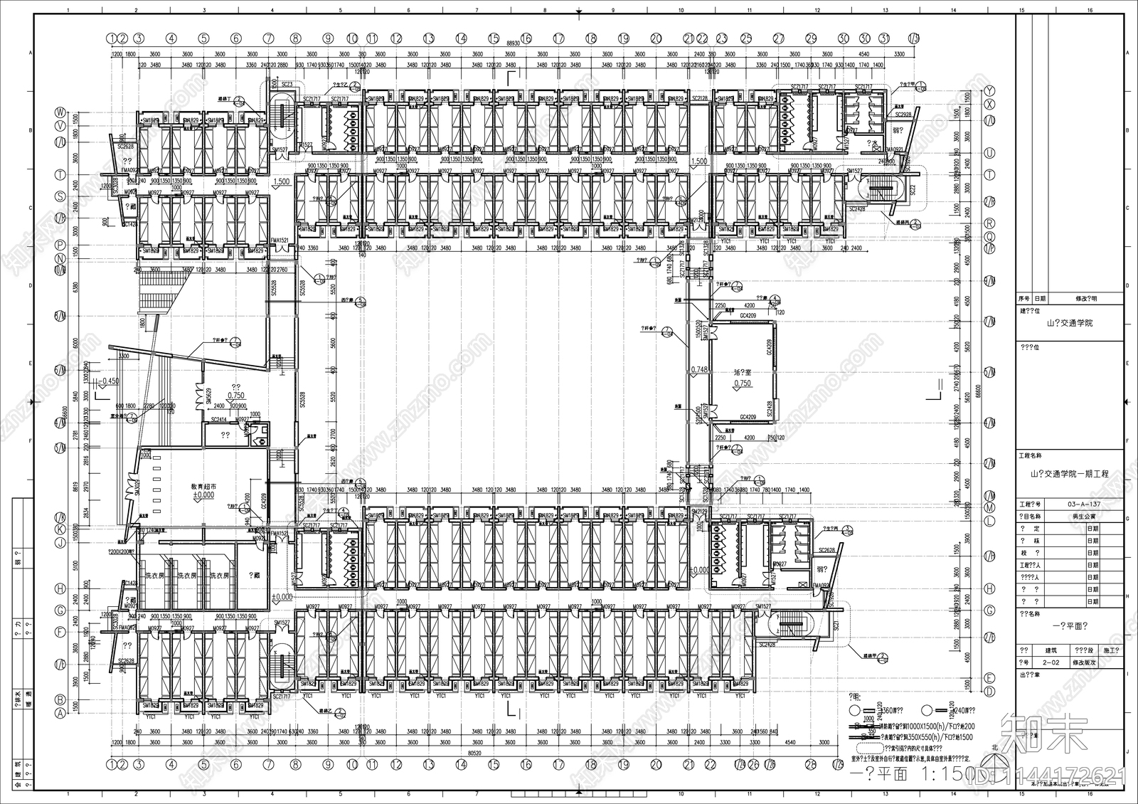 某高校男生宿舍楼建筑cad施工图下载【ID:1144172621】