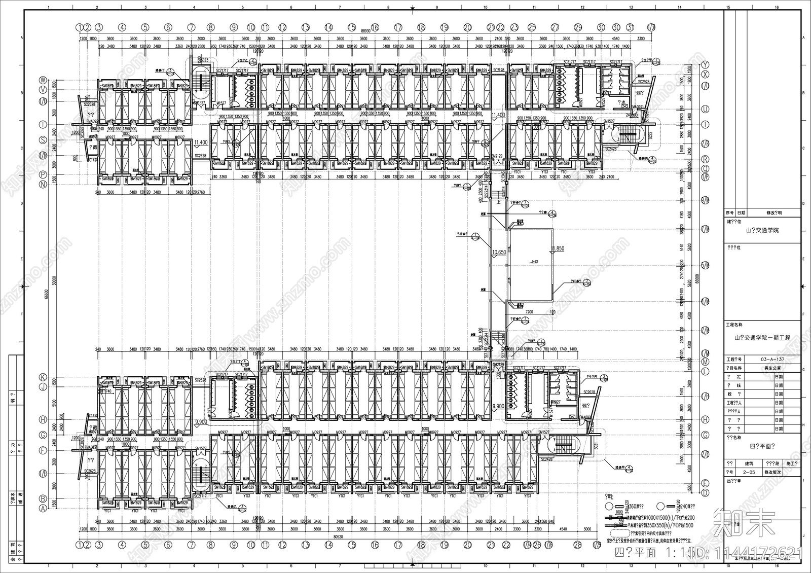 某高校男生宿舍楼建筑cad施工图下载【ID:1144172621】